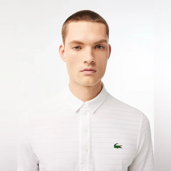 NWT Lacoste Sport White on White Textured Striped Golf Polo Shirt, Size 3XL - Picture 2 of 5